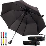 GORILLA GRIP Strong Stick Umbrella for Rain, Compact Travel One-Click Automatic Open Close, Lightweight, Portable, US Designed Reinforced Fiberglass Ribs, Wind Resistant Easy Collapse, Black 2 Pack