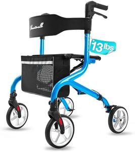 PLANET WALK Super Lightweight Rollator Walker for Seniors, Foldable Rolling Walker with Seat and 8" Rubber Wheels for All Terrain, Unique Design Aluminium Frame Sturdy Walkers for Traveling - Blue