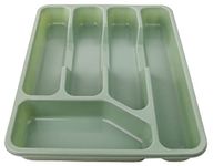 DIVCHI 5 Compartment Plastic Cutlery Tray Kitchen Drawer Organiser Rack Utensils Spoon Fork Holder Plastic Storage Rack Kitchen Tableware Tray (Mint Green)