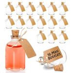 Small Glass Bottles - (16 Pack) 50ml Mini Glass Bottles with Corks, Funnel & Customisable Craft Labels for Wedding Favours, Shots, Potion Bottles, Spell Jars