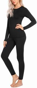 Ekouaer Thermal Underwear for Women Long Johns Sets Base Layer Lightweight 2 Pieces Pajams Set Black M