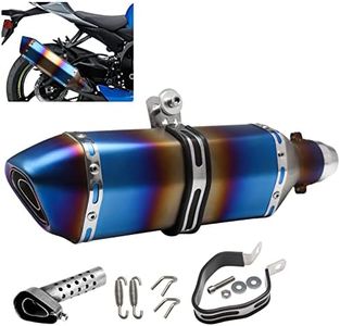 POSENG 1.5-2" Inlet Motorcycle Exhaust Muffler Slip On 400mm Lengthened Universal for Dirt Bike ATV Street Bike 38-51mm Inlet with DB Killer Silencer HTRACING (Grilled Blue)