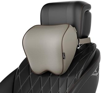 Crofy 2 Pack Car Neck Pillow, Softness Car Headrest Pillow for Driving with Adjustable Strap, 100% Memory Foam and Breathable Removable Cover, Comfortable Ergonomic Design (Beige)