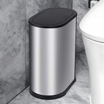 Anzoymx Stainless Steel Bathroom Trash Cans 1.8 Gallons Small Garbage Can with Pop up Lid, Dog Proof Narrow Wastebasket, Slim Waterproof Litter Trash Bins Set for Bedroom, Toilet, Office (Silver)