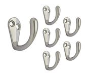 QCAA Single Prong Robe Hook Hanger, Zinc Die Cast, Matte Nickel, Made in Taiwan, 6 Pack