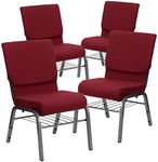 Flash Furniture 4 Pack HERCULES Series 18.5''W Church Chair in Burgundy Fabric with Book Rack - Silver Vein Frame