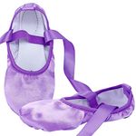 WENDYWU Girls Ballet Dance Shoes Purple Flat Slipper with Ribbon, Purple, 8 Little Kid