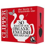 Clipper Fairtrade Organic English Breakfast Tea Bags | Black Tea Bags | Natural, Unbleached, Plant-Based Biodegradable & Sustainable Teabags | Eco Conscious, Non GM & Fair Trade Tea (80 Teabags)