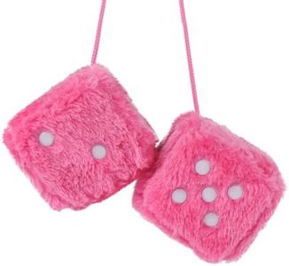 Fuzzy Plush Dice for Car Mirror, Retro Pair 3” Pink Fuzzy Dice with Dots for Car Interior Hanging Decoration(Pink)