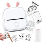 Mini Printer - T02 Bluetooth Inkless Instant Photo Printer, Small Thermal Pocket Sticker Printer, Portable Mobile Phone Picture Printer, for Students, Gift, Receipts, White (Bunny Case Not Included)