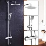 Hausbath Bathroom Thermostatic Mixer Shower Valve with 200mm Square Rain Fall Shower Shower Head and Hand Held Shower System