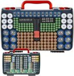 Double-Sided Battery Storage Organizer Case with BT-168 Tester, Holds 269, Fits AA AAA AAAA C D 9V 18650 CR123A CR2 23A 4LR44 and Coin Cells, Water-Resistant, Portable Handle - Black