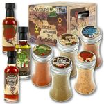 Kimm & Miller Around The World Seasoning Set - 9 Sauces Oils & Spices for Cooking - Korean BBQ Rub, Fajita Seasoning, Jamaican Jerk Seasoning, Sweet Chilli Sauce & More - Cooking Gifts for Men & Women