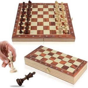 Magnetic Chess Set Luxury for Adults Kids,29×29cm Portable Folding Travel Chess Set Magnetic Wooden Chess Board Game,Handmade 32 Chess Pieces | 2 Extra Queen,Gift for Kid,Adult,Boys,Girls,Family Party