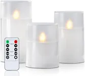 Homemory Realistic Flickering Flameless Candles with Dancing Flame, LED Candles, Battery Operated Candles with Remote and Timers, Frosted Acrylic, Outdoor Waterproof, White, Set of 3