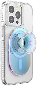 PopSockets Round Phone Grip Compatible with MagSafe, Adapter Ring Included, Phone Holder, Wireless Charging Compatible - Clear Iridescent