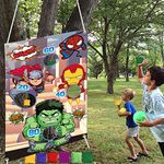 Superhero Themed Toss Games Banner with 6 Bean Bags-Fun Superhero Indoor Outdoor Throwing Game Party Supplies for Kids in Family Games,Superhero Themed Party,Carnival Games,Birthday Party Supplies