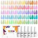 Vishine 48Pcs Pastel Gel Nail Polish Kit with Gel Base Top Coat Macaron Colors Collection Bright Uv Gel Nail Art Solid Colors Decorations for Women Girls Christmas Gift