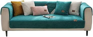 VanderHOME Sofa Cover 1 2 3 4 Seater, Lambswool Couch Cover,Universal Non-Slip Corner Sofa Cover L Shape Super Soft Autumn Winter Sofa Slipcovers for Living Room 70 * 150cm-Green-Backrest (1 PC)