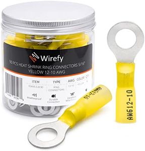 Wirefy 90 PCS Heat Shrink Ring Terminals 5/16" - Marine Grade Ring Connectors - Eyelet Wire Connectors - Yellow 10-12 AWG