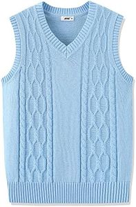 JSTEX Boys Sweater Vest 100% Cotton Kids Uniform Vest V-Neck Sleeveless Knit Pullover for Boy Girls Toddler Size 4-14 Light Blue