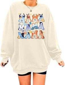 MOUSYA Oversized Mama Sweatshirt Woman Mama Letter Print Pullover Tops Trendy Shirt Casual Crewneck Loose Sweatshirt Apricot