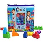 MEGA BLOKS Fisher-Price Toddler Block Toys, Big Building Bag with 80 Pieces and Storage, Blue, Gift Ideas for Kids Age 1+ Years, DCH63