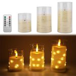 YUNYODA LED Flameless Candles, 3Pcs Realistic Dancing LED Flickering Wick with Remote, Battery Operated Electric Fake Acrylic Pillar Candle for Party, Home, Public Elegant Events