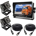 Reversing Camera Kit，2 x 8LEDs 120 °Wide Angle IR night vision Waterproof rear view camera with 15M cable + 12V-24V 7" TFT HD LCD Car Monitor for Large Truck/Bus/RV/Trailer/Tractor/camper