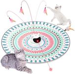 Petinstinct Cat Laser Pointer Toy, 4-in-1 Automatic Interactive Cat Toys for Indoor Cats, Mouse Whack-a-Mole Cat Toy, Rechargeable Electric Kitten Toy Wand with Moving Feather, Robot, White