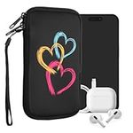 kwmobile Neoprene Sleeve for Smartphone Size L - 6.5" - Shock Absorbing Pouch Case - Protective Phone Bag - Brushed Heart Abstract Dark Pink/Orange/Black