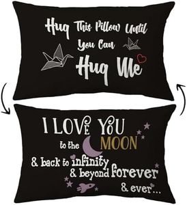 I Love You to The Moon and Back, Hug This Pillow Until You Can Hug ME Reversible Throw Pillow Case, 12 x 20 inch Home Decor Cushion Cover, Long Distance Relationship Gifts, Gift Boyfriend(Black)