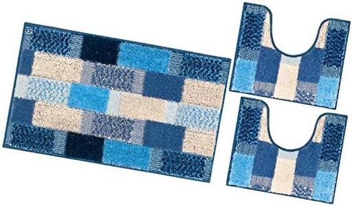 emmevi Tappeto Bagno Parure Morbido Girowater Antiscivolo Assorbente Lavabile MOD.Lilla Set 3 Pezzi Blu