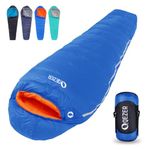 QEZER Down Sleeping Bag 4 Season, Lightweight Camping Sleeping Bag for Adults and Teens Hiking Outdoor with 620FP Duck Down (Sapphire blue)