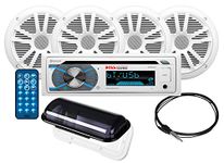 BOSS Audio MCK508WB.64S Receiver/Speaker Package, Bluetooth, CD/MP3/USB/SD AM/FM Marine Stereo, Wireless Remote, Four 6.5 Inch Speakers, Antenna, Auxiliary Cable