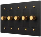 Brass 3 Way Rotary Dimmer Switch - 120V AC - Solid Brass Wall Plate for LED Bulbs - Rotary Dimmer with Knurled Knob - UL Listed Flicker-Free Dimming | Vintage Style Light Control for Home Decor