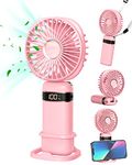 FAPPEN Mini Handheld Fan, Portable USB Hand Held Fan, Rechargeable Fans 5 Speeds Folding Hand Fan with Base and Lanyard for Home Office Bedroom Outdoor Travel(Pink)