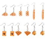 6 Pairs Handmade Simulation food Croissant French Bread Toast Dangle Drop Earrings Cute Unique Baguette Earrings Set for Women Girls