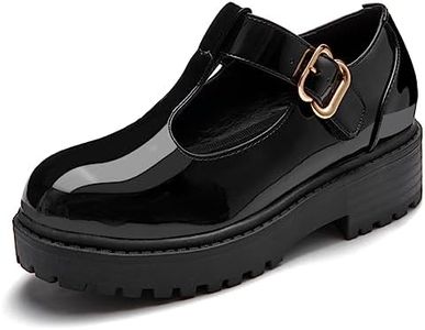 Coutgo Girls Mary Jane Dress Shoes Platform Loafers School Uniform Chunky Heel Closed Toe T-Strap Flats, Black, 2 Little Kid