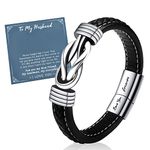 VU100 Men Braided Leather Bracelet,To My Husband Stainless Steel Love You Forever Braided Leather Knot Bracelet Inspirational Bangle Wristband,Jewelry Gift for Him(8 inch)