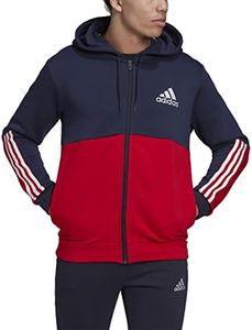 adidas Men's Essentials Colorblock Full Zip Hoodie, Ink/Scarlet, Large