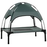 PawHut 61cm Elevated Dog Bed Cooling Raised Pet Cot UV Protection Canopy Grey