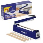 Wallaby Impulse Sealer - 12 inch - Manual Heat Sealer Machine for Mylar Bags - Heavy Duty for Strong, Secure Sealing for Long Term Food Storage - Two Fuse & Strip Replacement Kits Included (Blue)