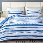 Sophia Willam 3 Pieces Comforter Set Queen Size, Cotton Fabric with Microfiber Inner Fill, 1 Comforter (88x92) and 2 Pillowcases (26x20),Navy Stripe