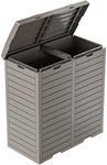 MAIUSCOLI Outdoor Trash Can with Lid, Outdoor Trash Bin & Pull-Out Liquid Drawer, Dual Lid Closure Design, Waterproof Resin Garbage Can Container for Patio, Backyard, Deck (Grey, 62)