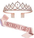 Shining Diva Fashion Latest Birthday Sash and Crown for Girls Decorations Items Birthday Gifts for Girls Women Kids Sister Best Friend 10, 15, 16, 12, 18, 20, 8 + years Teenager (Rose Gold) (14860hb)