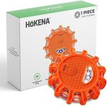 HOKENA Single LED Road Flares Emergency Lights for Vehicles - Roadside Warning Beacon Disc for Vehicle & Boat - Beacon Flashing Flare kit with Magnetic Base & Hook - Emergency Roadside Lights