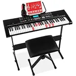 Best Choice Products 61-Key Beginners Complete Electronic Keyboard Piano Set w/Lighted Keys, LCD Screen, Headphones, Stand, Bench, Teaching Modes, Note Stickers, Built-In Speakers - Black