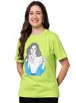 THE DRY STATE Women's Graphic Print Neon Color Oversize Half Sleeve Round Neck Loose Fit Tshirt (M, Neon)