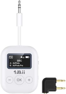 1Mii Airplane Bluetooth 5.3 Adapter for Headphones, Bluetooth Transmitter for TV, Dual Pairs, aptX Low Latency/Adaptive, Flying Travel, Long Flight Essentials, Wireless Audio Aux for MP3, Gym, PC